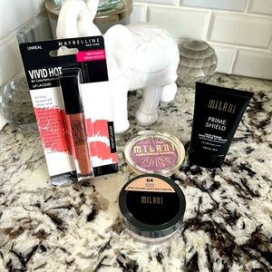 Bundle Lot set 4 Milani powder highlighter face primer maybelline lip lacquer